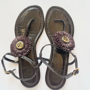 Tory‎ Burch Miller Sandals Brown Gold Raffia Shoes